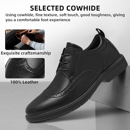 Men's Orthopedic Business Leather Dress Shoes: Classic Flat Feet Arch Support Orthotic Bunions Recovery High Arch Achilles Tendonitis Walking Shoes, Casual Working Derby Plantar Oxford Black Size 10.53