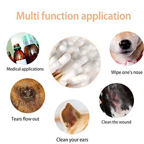 KHDULQ 100 Stücke Wattestäbchen für Hunde, Ohrreiniger für Hunde Milben Hund Wattestäbchen Lang Ohr Reinigungstupfer Ohr Reinigung für Haustiere Wattestäbchen für Haustiere, Hunde, Katzen