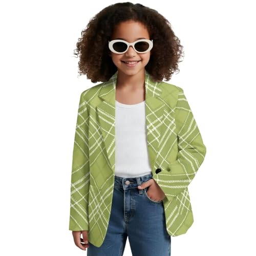 Qnxretky Green Stripe Blazer for Girls Size 14T Girls Blazer Trendy Suits School Suit Chic Wear Formal Coat Fashion Jacket Open Front Wear Button Down Blazers School Plays for Granddaughter