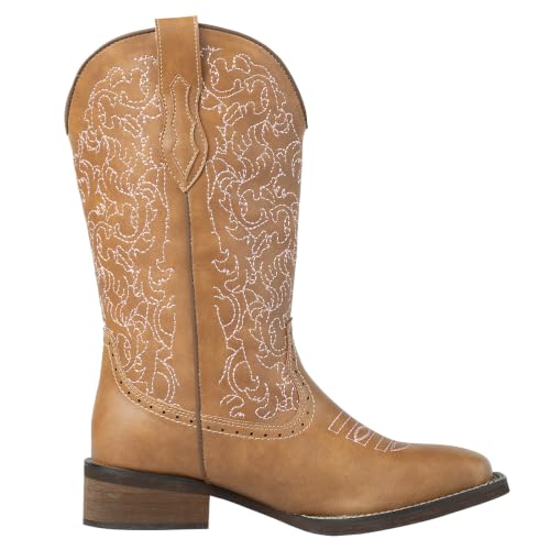 Image of SheSole Cowboy Boots For Women Wide Square Toe Mid Calf Ladies Western Cowgirl Boots