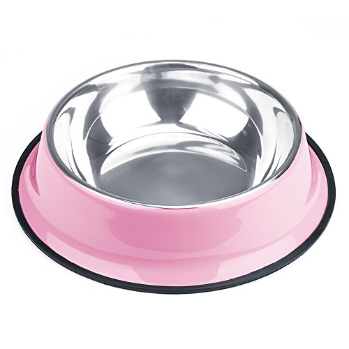 Weebo Stainless Steel Water & Food Bowl For Dogs And Cats | No-Tip No-Slip |Dishwasher Safe |72 Ounce Pink Bowl #TOP6