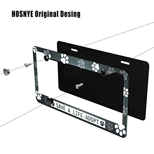 Hosnye Save A Life Adopt License Plate Frame Blank Paw Print Dog Cat Metal License Plate Cover Front Plates Frames Car Tag Frame For Women Men Us Vehicles Standard #TOP2