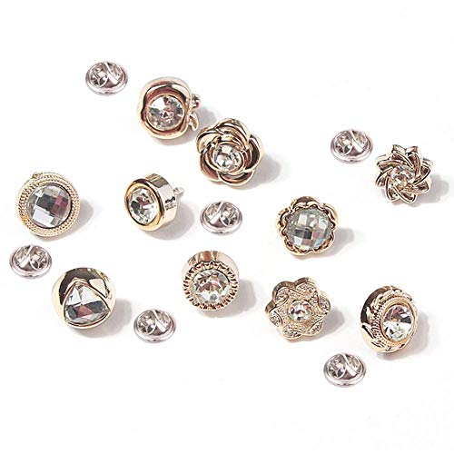 Joyci 10-Pack Women Shirt Brooch Buttons Lapel Pins Novelty Suit Vest Safety Buckle Metal Tie Tacks Pin Back Clutch (Crystal)