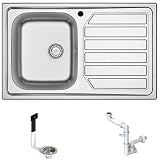 SM861RVS ● Lavello Incasso Cucina FHULLER Mod. SMART 86X50 1 Vasca Sinistra e Gocciolatoio Destra, Spessore Acciaio 7/10 con Vasche Profonde H 18 Realizzato in Acciaio Inox Spazzolato Made in Italy