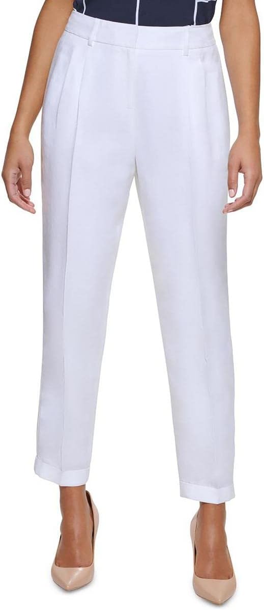 Calvin Klein Womens Petites Linen Blend Slim Leg Ankle Pants White 4P