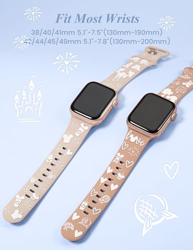 BEEXI 2 Packs Cartoon 3D Raised Band Compatible with Apple Watch Band 49/46/45/44/42mm Women Two-Tone Cute Silicone Strap for iWatch SE Series 10/9/8/7/6/5/4/3/2/1/Ultra(1/2) Starlight/Nude — view 4