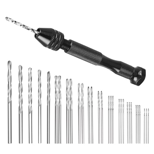 Linkstyle 31 Stück Handbohrer Set, Mini Bohrmaschine Pin Vise mit 30 Precision Micro Handbohr Spiralbohrer 0.5-3mm for Hand Drill DIY Holz Schmuck Anhänger Herstellung