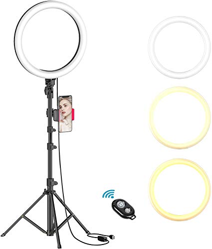 Diy Family Store LED Light Ring avec Support et Le Maquillage à Distance sans Fil avec Doux Tube Anneau Lumineux Phone Holder Rotule pour Le tir Vlogging Selfie vidéo Support USB de Charge Cover