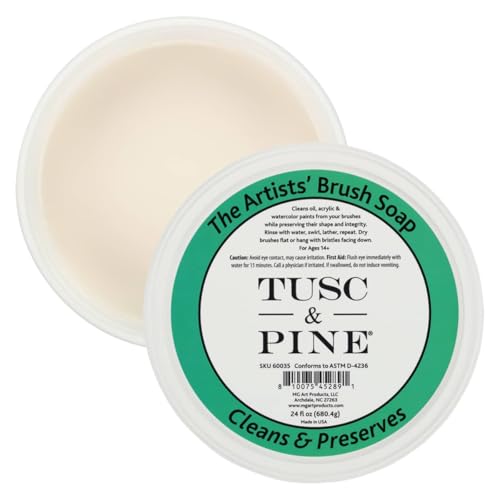 Image of Tusc & Pine The Artists' Brush Soap - 4 Pack, 24oz Plant-Based Brush Cleaner, Oil, Acrylic, Watercolor Paint - Nourishes Bristles; Made in North Carolina; Alkali Soap, Gentle Pine Fragrance