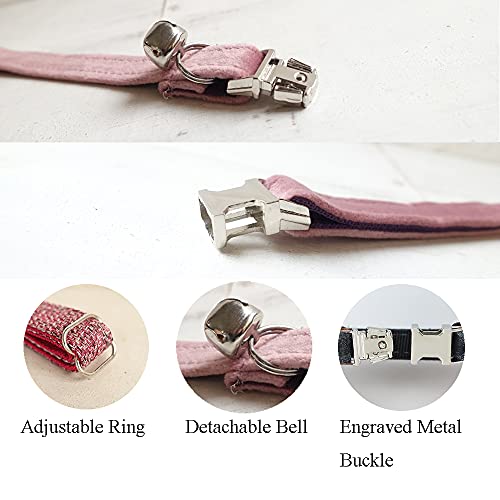 Personalized Cat Collar With Name Plate,Adjustable Tough Nylon Cat Id Collars With Bell,Customize Engraved Pet Name And Phone Number (Velvet Style B) #TOP2