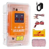 Weidezaungerät mit Weidezaun Seil 200 m, 15Km Reichweite 2 Joule 7 KV–13KV Einstellbare Elektrozaungerät für Weidezäune, Viehzaun, Eichhörnchen, verwendet für Gärten, Hühnerställe (Orange)
