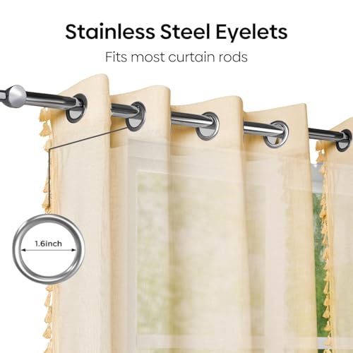 Image of haus & kinder Sheer Door Curtains 7 Feet Long Pack of 2 Door Curtains, 7 Feet Curtains for Door, Light-Filtering & Breathable (Luma Cream, 114x213cm)