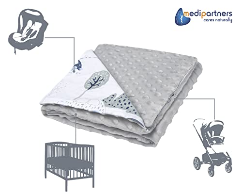 Medi Partners Baby Blanket Newborn Pram Soft 100% Cotton 75x100 Cot Toddler Comfort universal Cuddly Fluffy Crawling Plush bilateral Blankets (Retro Cars with grey Plush) - Image 4