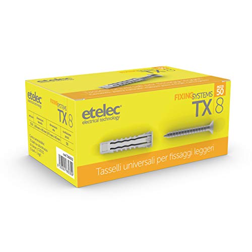 Kit Scatola 50 Tasselli Universali TX8 Nylon 8X40 mm Vite 5x45 mm - ETELEC TA0002