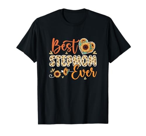 Best Stepmom Ever Mother's Day Leopard Sunflowers Cute Heart T-Shirt