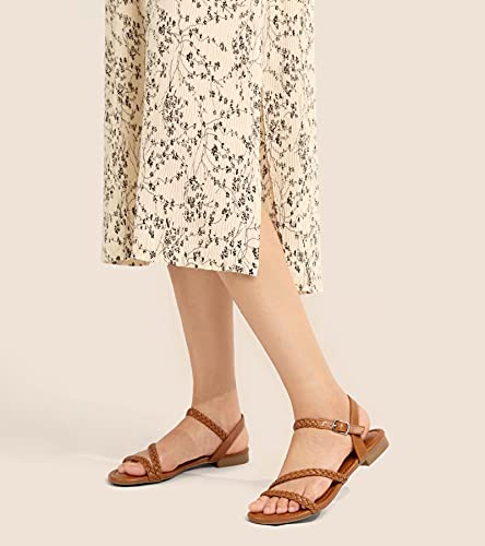 Greatonu Women's Flat Sandals Summer Braided Slip On Gladiator Sandals Open Toe Strappy Slingback Shoes Camel Size 7.5 #TOP6