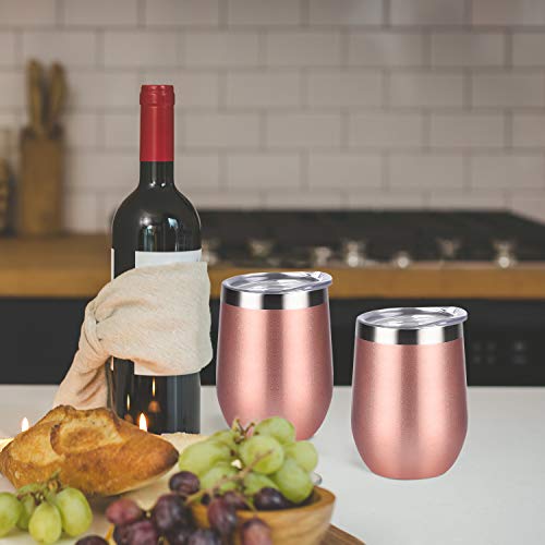 6 Pack Stainless Steel Wine Tumblers, 12Oz Insulated Wine Tumbler, Double Wall Insulated Wine Glass, Stainless Steel Stemless Wine Cups With Lids For Coffee, Wine, Cocktails, Champaign, Rose Gold… #TOP3