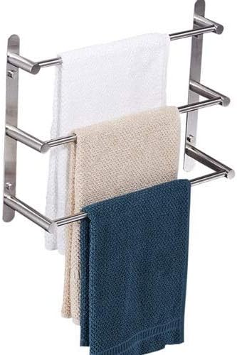 タオルバー クローム 3ウェイ バスタオルラック フック付き SUS 304 ステンレススチール 壁掛けタオルホルダー タオルバーレ
