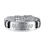 Picture of YOTHIWAD To My Son Bracelet Inspirational Bracelet Engraved Personalized Gifts from Dad Mom Graduation Birthday Gift for Son