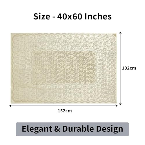 Image of Cotton Net Embroidered Center & Dining Table Cover for 4 Seater | Rectangular 40x60 Inch | Lightweight & Washable Table Cloth | Pack of 1 (Cream)