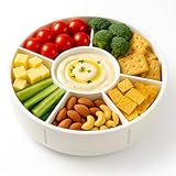 Divided Serving Tray with Lid – 6 Compartment Snack Organizer for Fruits, Veggies & Appetizers – Party Charcuterie Platter Box – Microwave, Dishwasher & Freezer Safe