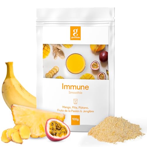 GREENORA Smoothie Vegano de Fruta Liofilizada BIO, Mango, Piña, Plátano, Fruta de la Pasión y Jengibre en Polvo, Ideal para Bowls y Recetas, Sin Azúcar, 100% Natural, 8 Servicios.