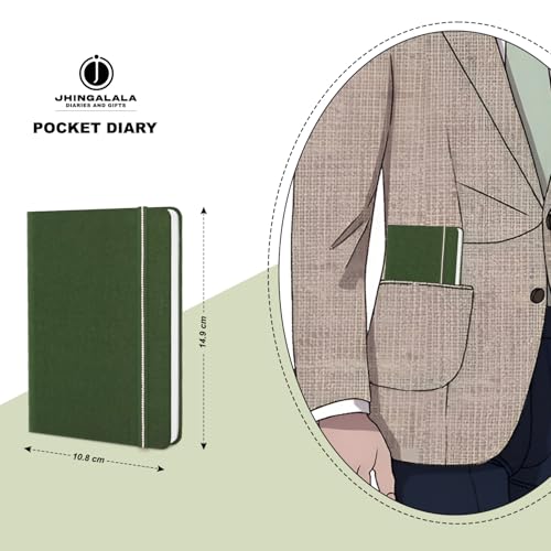 Image of Jhingalala Diaries - Fabric Cover Hardbound Pocket Journal Notebook I Fabric Series Journal Diary For Girls and Women I Pocket Diary With Elastic Closure I Size A6 I 192 Ruled Pages (Olive Green)