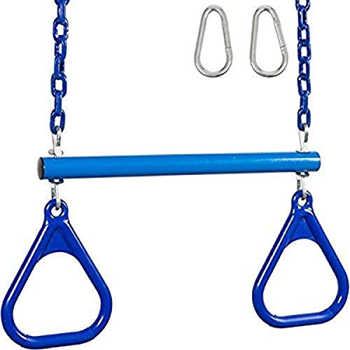 Swing Set Stuff Trapeze Bar with Rings and Coated Chain with SSS Logo Sticker, Blue