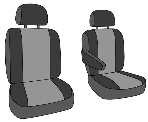 Front Buckets Seats, Caltrend Duraplus Seat Covers For 2014-2021 Ram Promaster 1500|Ram Promaster 2500|Ram Promaster 3500|Ram Promaster City Charcoal Charcoal Insert With Black Trim #TOP1