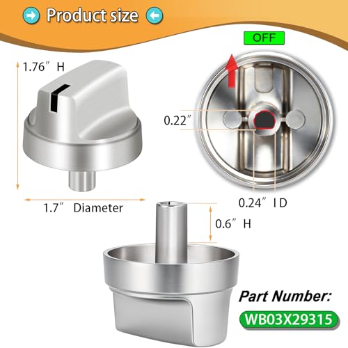 Image of WB03X29315 Gas Metal Knobs for GE Profile Stove Knobs Replacements,Compatible with GE JGP5030SLSS JGP5036SLSS JGP5030SL1SS JGP5036SL1SS,Replaces AP6327765 4585907,Gas Range Cooktop Control Knob