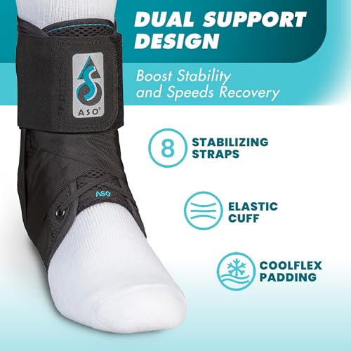 med spec aso ankle stabilizer medium black  ankle brace for sprained ankle and peroneal tendonitis orthopedic ankle support for men women adults teens and kids sports injury recovery 264014