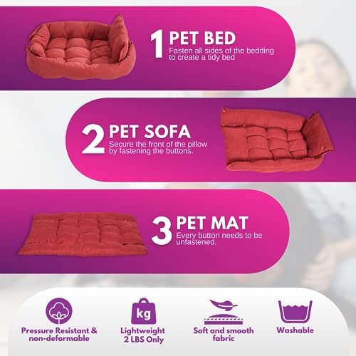 Pet Playpen with 3-IN-1 Sofa Bed, Portable and Foldable Dog Playpen for Medium Pets, Removable Zipper Top, Light-Weight Puppy Playpen, Ideal Dog Play Pen Indoors, Outdoors, Red Pet Playpen with 3-IN-1 Sofa Bed, Portable and Foldable Dog Playpen for Medium Pets, Removable Zipper Top, Light-Weight Puppy Playpen, Ideal Dog Play Pen Indoors, Outdoors, Red