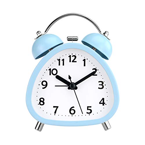 Preisvergleich Produktbild PILIFE 4"Mini Twins Bell No Ticking Wecker, batteriebetriebene analoge Nachttischuhr mit Hintergrundbeleuchtung für Jungen und Mädchen - Sky Blue