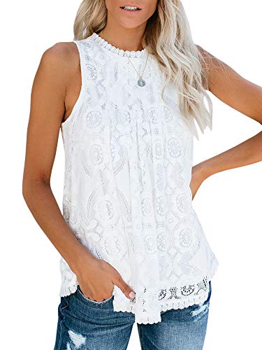 GAMISOTE Womens Lace Crochet Sleeveless Tops Sexy Halter Hollow Out Nightout Tanks Blouse (Medium, Z-White)