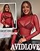 Avidlove Mesh Top Mesh Crop Top for Women Long Sleeve Mock Neck Wine Red XXL