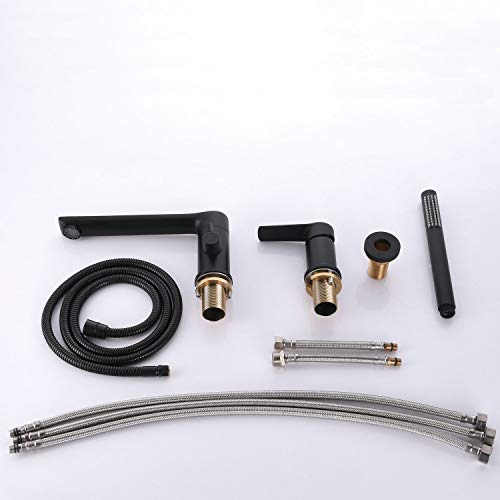 Contemporary 3-Hole Bathroom Bathtub Faucet Deck Mount Roman Tub Filler With Handheld Shower Rotatable Spout Tub,Black #TOP5