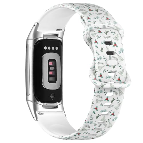 Bracelet Fitbit Charge 5 et 6 motif feuille de houx de Noël, idée cadeau sport