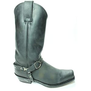 Sendra Boots 3091 Seta Zwart Dames Heren Biker Western Cowboy Laarzen Handgemaakt Vierkante Neus Leren Zool Schuine Hak Treklussen Echt Leer