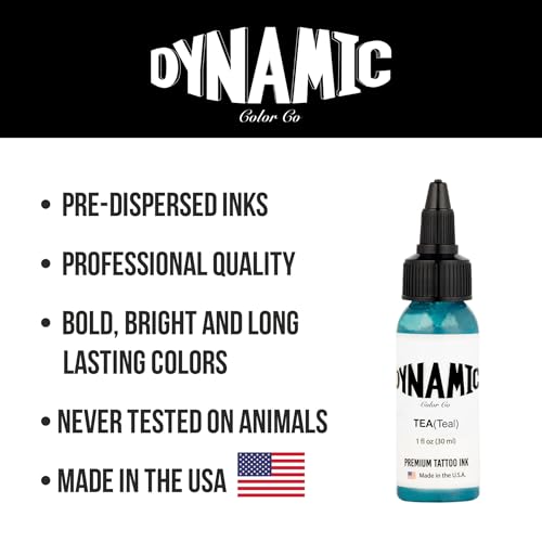 Image of Dynamic Color Teal Tattoo Ink, Made in USA Since 1990, 1 oz | Sterilized and lot-numbered for full traceability; established American brand trusted by artists worldwide
