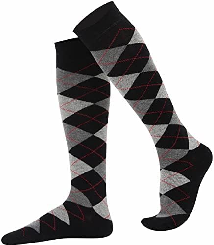 MySocks Unisex Knee High Long Socks Argyle Black Dark Anthracite Ash