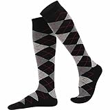 MySocks Unisex Knee High Long Socks Argyle Black Dark Anthracite Ash