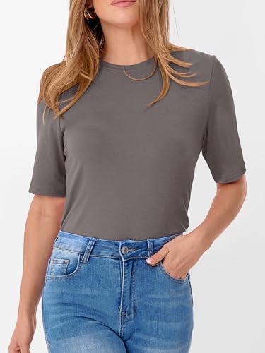 Image of ANRABESS Womens Half Sleeve Tops Crewneck Shirts Basic Fit Work Tee