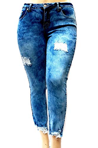 Womens Plus Size Distressed Destroy Stretch Butt Lifting Denim Tie Dye Jeans