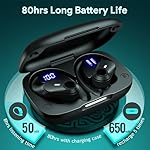 GOLREX Wireless Earbuds Bluetooth Headphones 80H Playtime Ear Buds with Wireless Charging Case & Dual LED Power Display Over-Ear Earphones with Earhooks for Sports Running Workout Black - Image 2