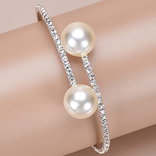 Buajiubua Hand Jewelry For Women Stretch Bracelet 2 Pearls Bracelet Cute Faux Diamond Bracelet Cuff For Women Girls Teens #TOP4