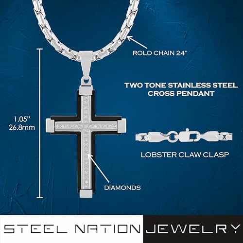 Men's Black Stainless Steel Necklace Crucifix Pendant Men 24" Chain With Pendant3