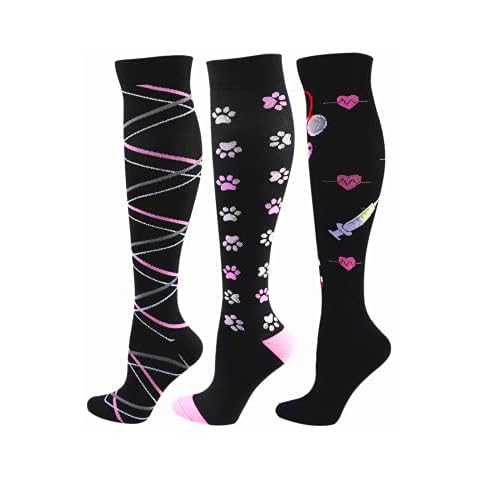 Cheeroyal 3-Pairs Compression Socks 20-30mmHg for Men/Women Recovery Nurse Running Maternity Pregnancy Flight Travel Medical Health Sport (S, 4) Cover