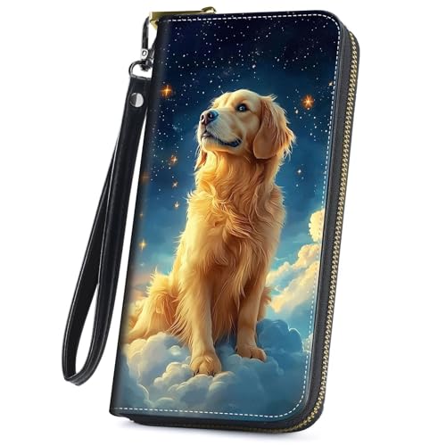 Golden Retriever Wallet for Women – RFID Blocking PU Leather Clutch with Wristlet, Large Capacity Card Holder Gift for Travel/Daily Use