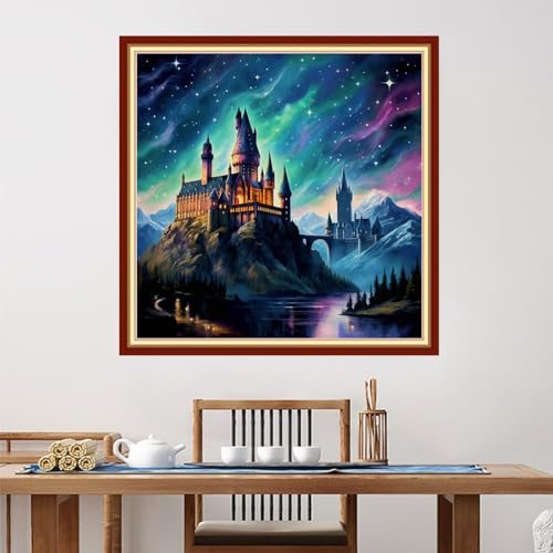 Image of Foxdiviy Stamped Cross Stitch Kits for Beginners Full Range of Cross Stitching 11 CT Printed Cross Stitch Kits for Adults Cross Stitch Patterns Needlepoint Kits-Magic Castle 18x18 inch