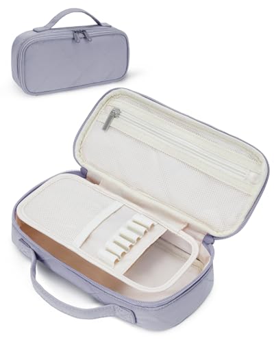 Large Capacity Pencil Case with 3 Compartments for School, Office & College – Aesthetic Pencil Pouch, Pen Case & Stationery Organiser with Handle and Quilted Design, Cool Gray (Patent Pending)